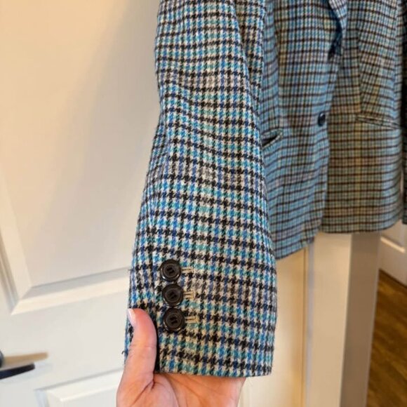 Women Talbots Blue/Multicolor Houndstooth Wool Blend Blazer-Size 10 *Runs Small‎ - Picture 5 of 10